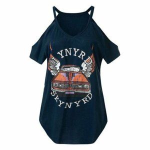 NWT Lynyrd Skynyrd Graphic Rock Concert off the shoulders Tee T-Shirt